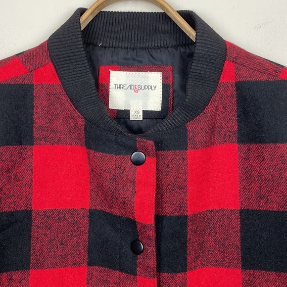 Thread & Supply | Buffalo Plaid Jacket with Cable Sweater Sleeves; Size XS - Picture 6 of 17